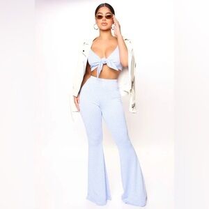 Women's Blue Gingham Flare Pants